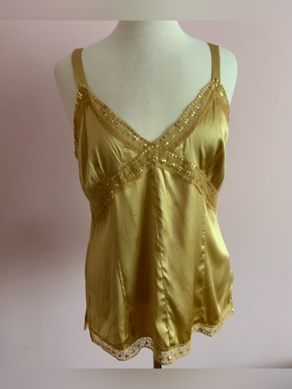 Gold Silk Sequin Trim Cami Top